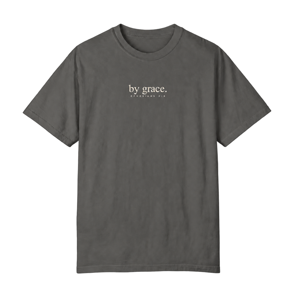 Still His By Grace tee in Pepper — transparent front mockup